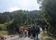 Detik-detik Truk Bermuatan Kayu Palet Terguling di Buniwangi